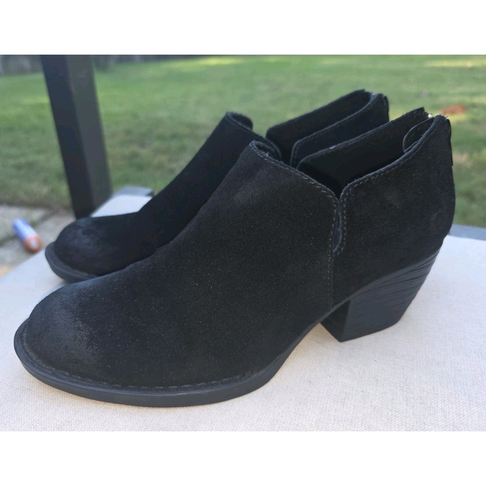 Born Ankle Booties Sz 7.5 Black Distressed Leather Block Heel Western Shoe Boots